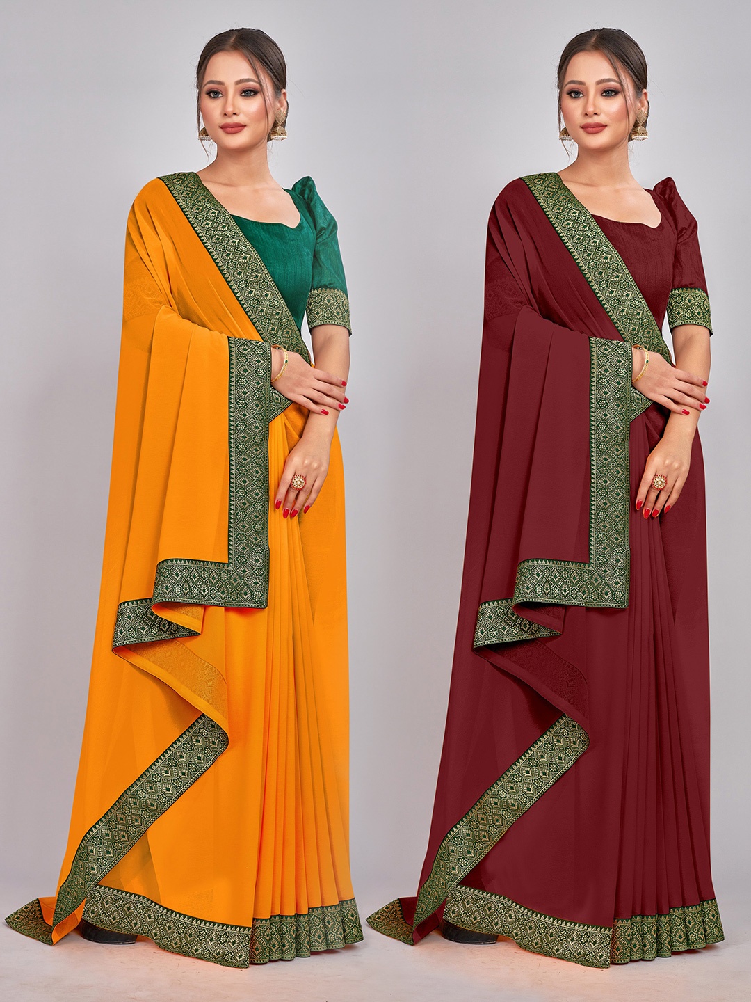 

CastilloFab Selection of 2 Zari Pure Georgette Saree, Mustard