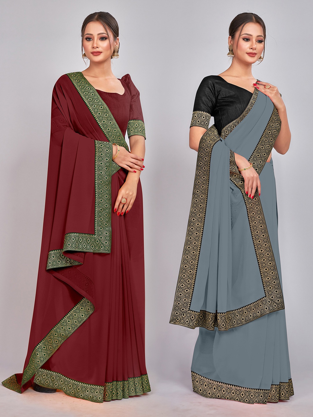 

CastilloFab Selection of 2 Zari Pure Georgette Saree, Maroon