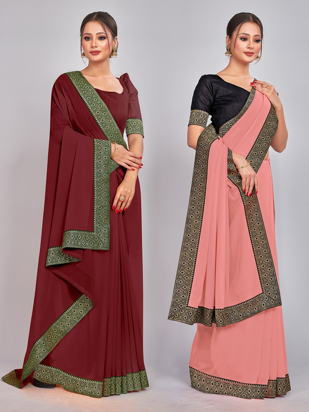

CastilloFab Selection Of 2 Pure Georgette Sarees, Maroon