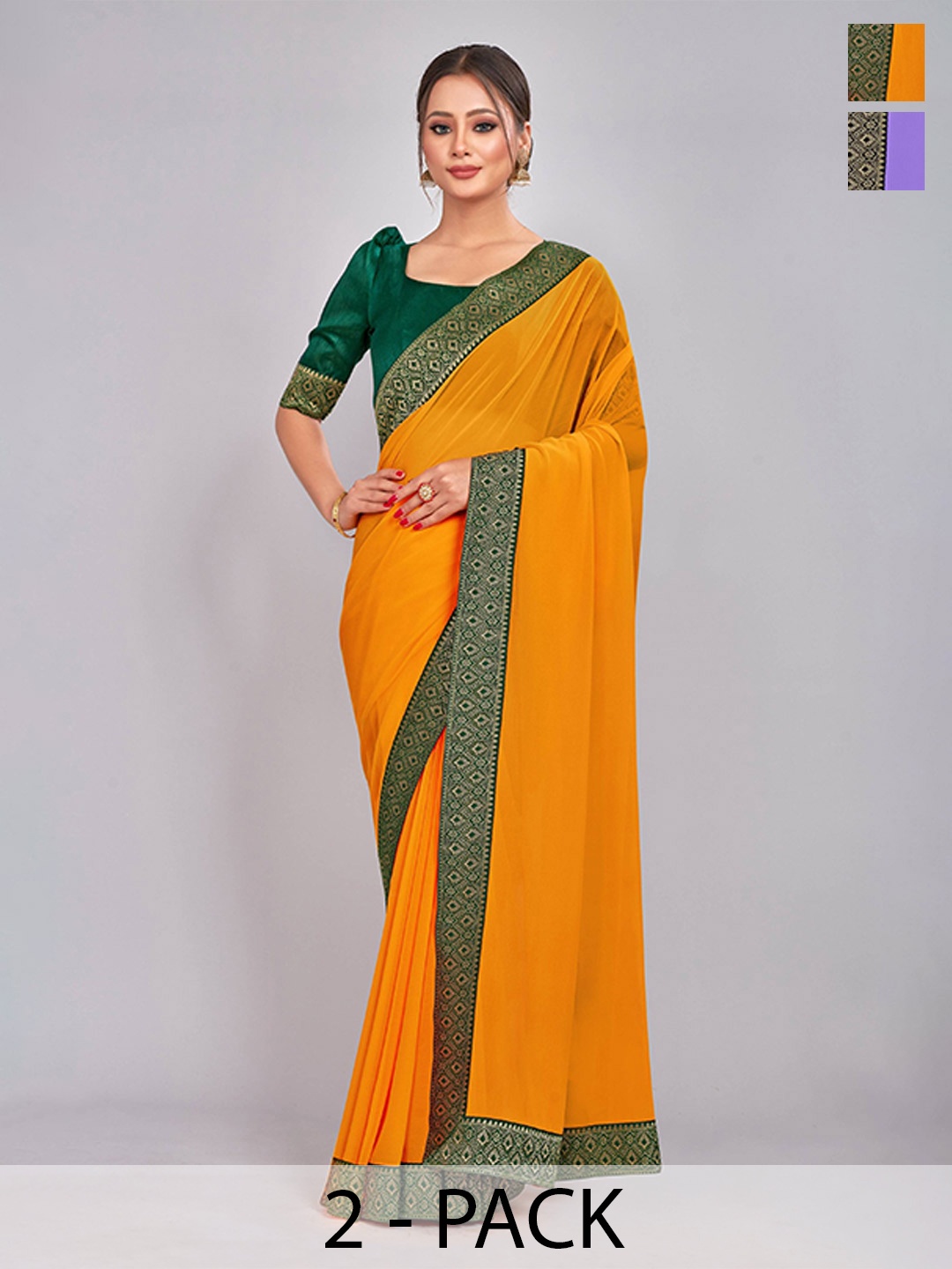

CastilloFab Pure Georgette Zari Lace Border Saree, Mustard