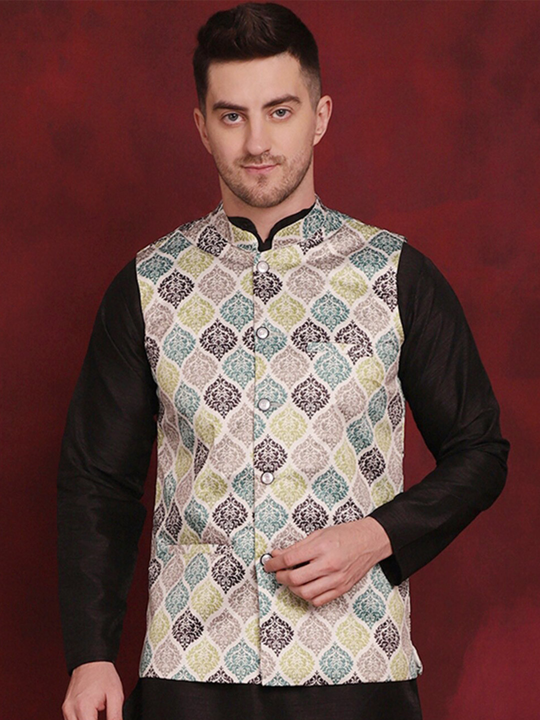 

Jompers Printed Nehru Jacket, White