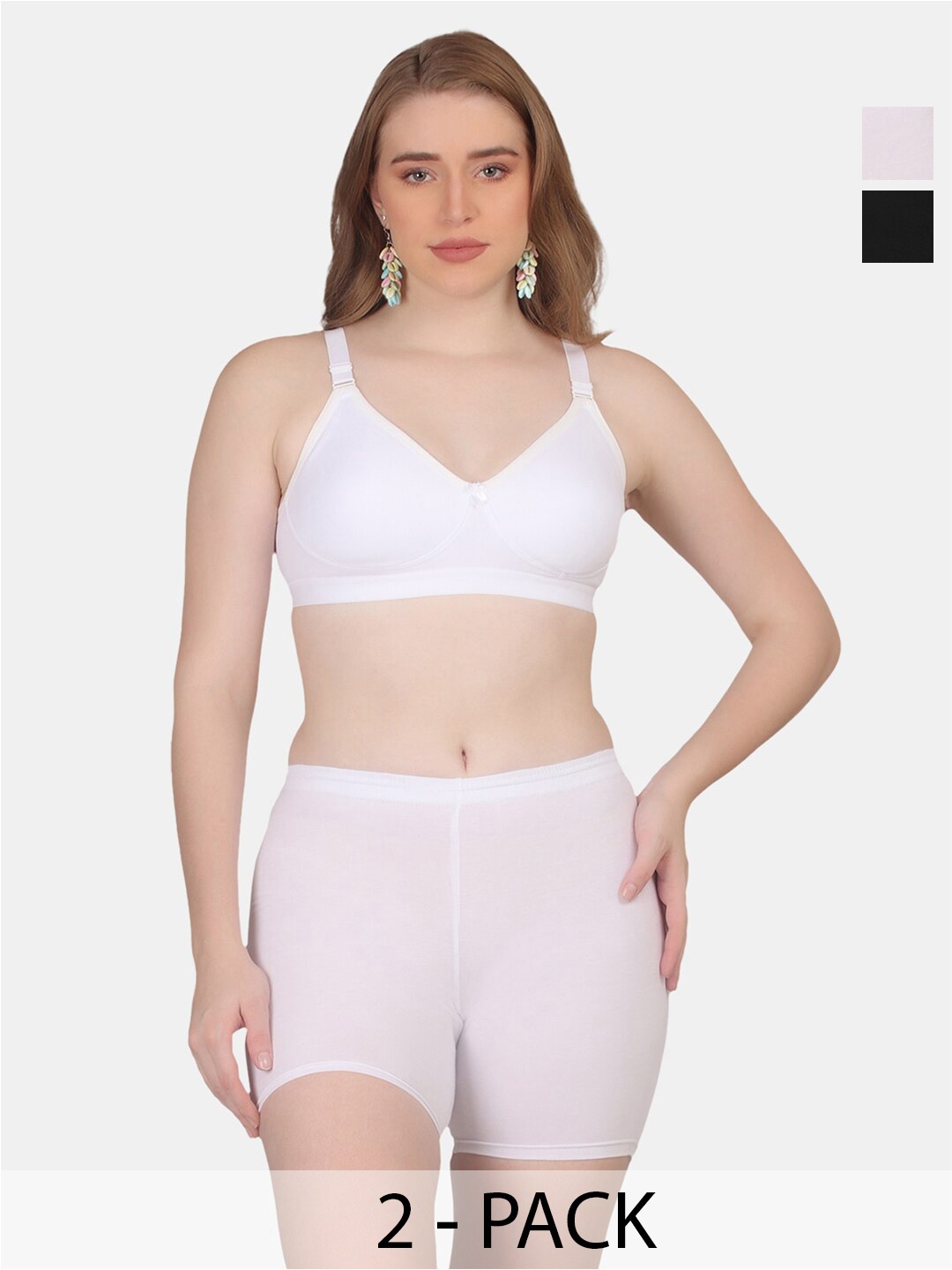 

POOJA RAGENEE Pack Of 2 Sweetheart-Neck Lingerie Sets ST09_2P_BL_WH_30D, White