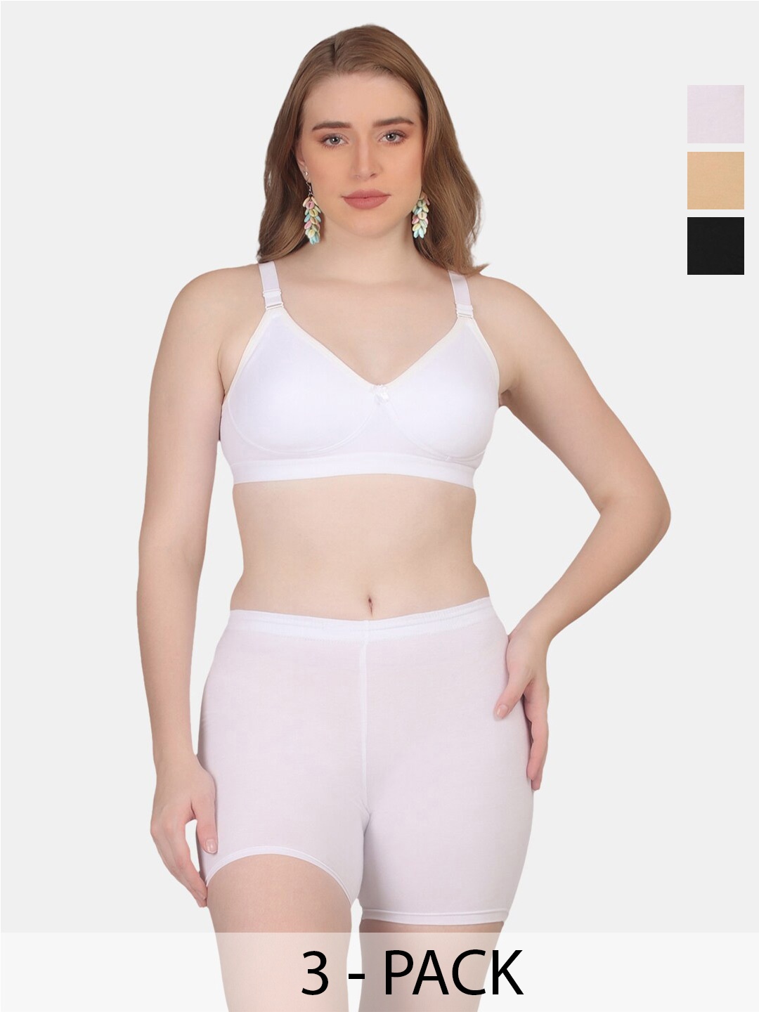 

POOJA RAGENEE Pack Of 3 Lingerie Sets ST09_3P_WH_SK_BL_30D, White