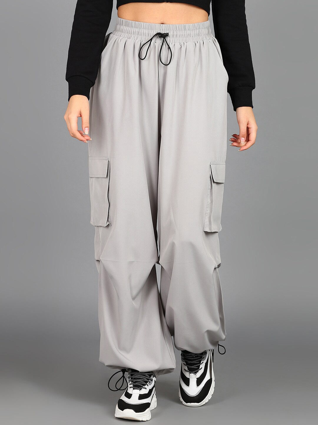 

The Roadster Lifestyle Co. Women Mid-Rise Parachute Joggers, Grey