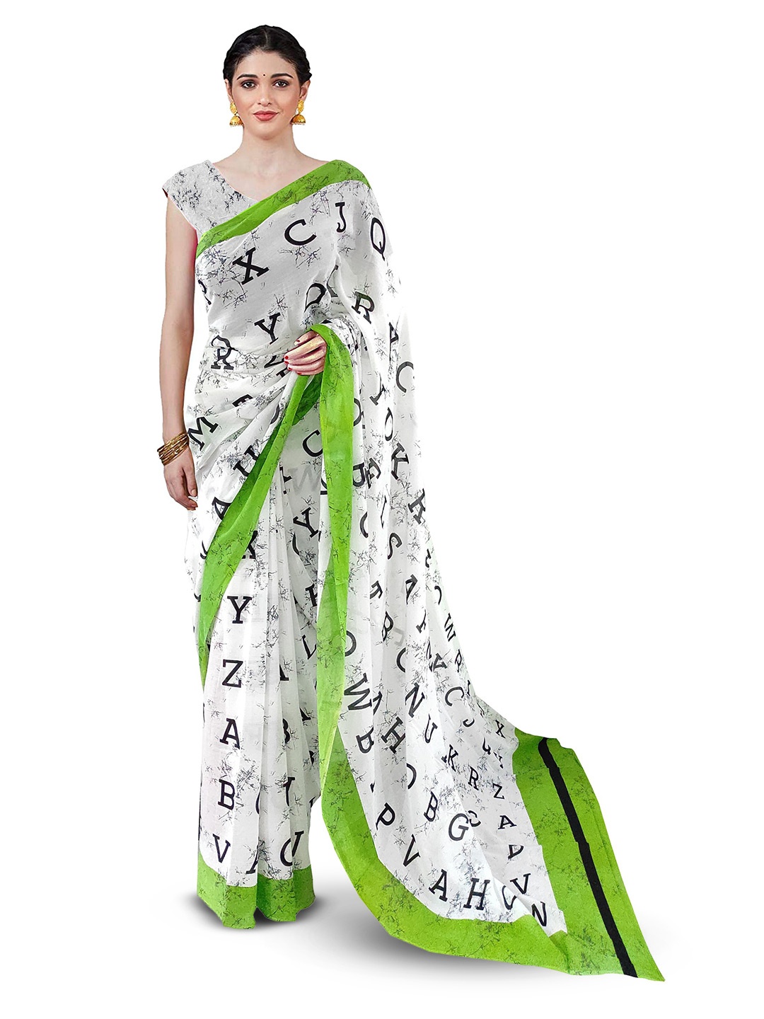 

NIKHILAM Batik Pure Cotton Handloom Block Print Saree, White