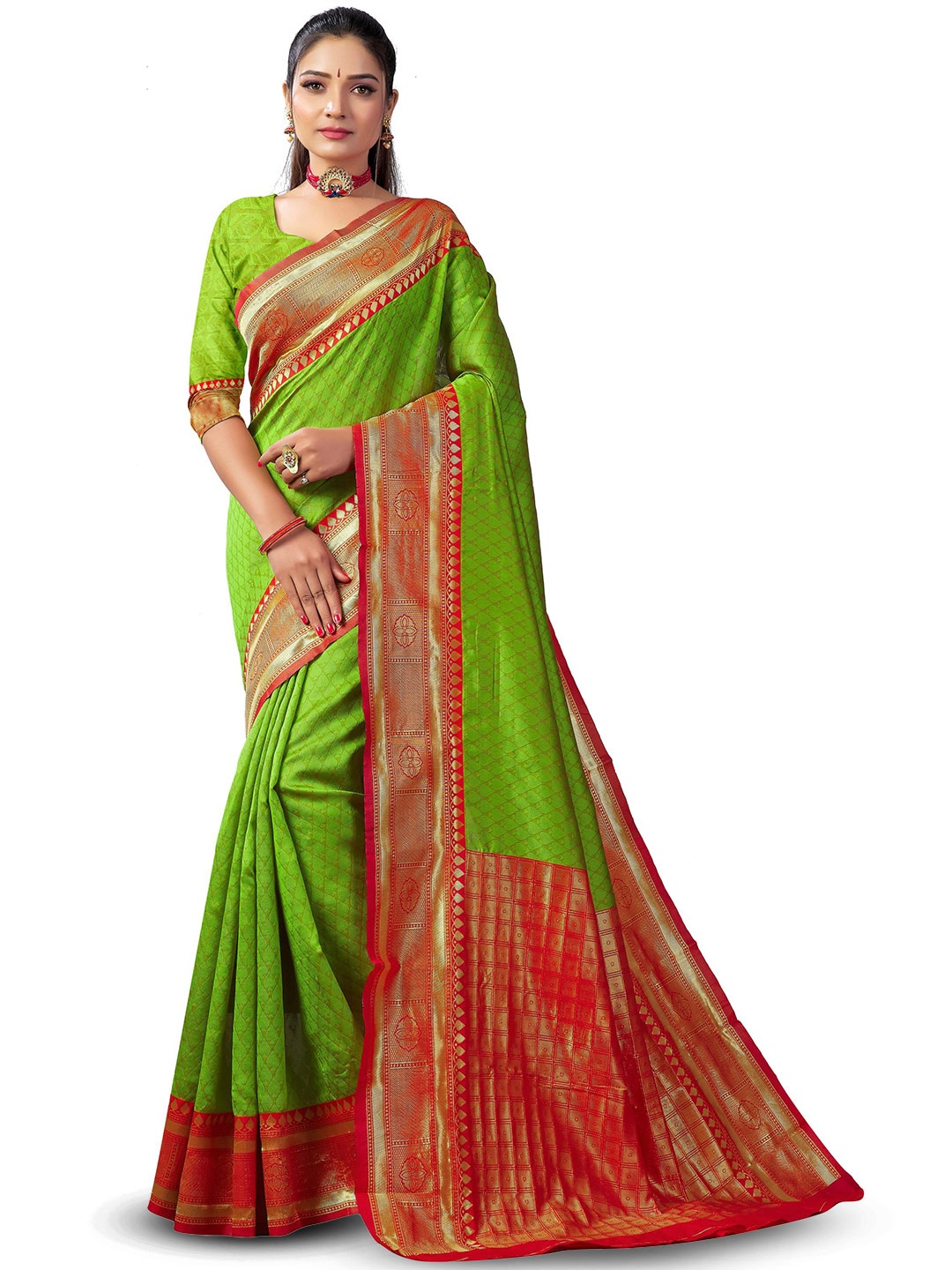 

LIMDO Lime Green Ethnic Woven Design Pure Silk Banarasi Saree