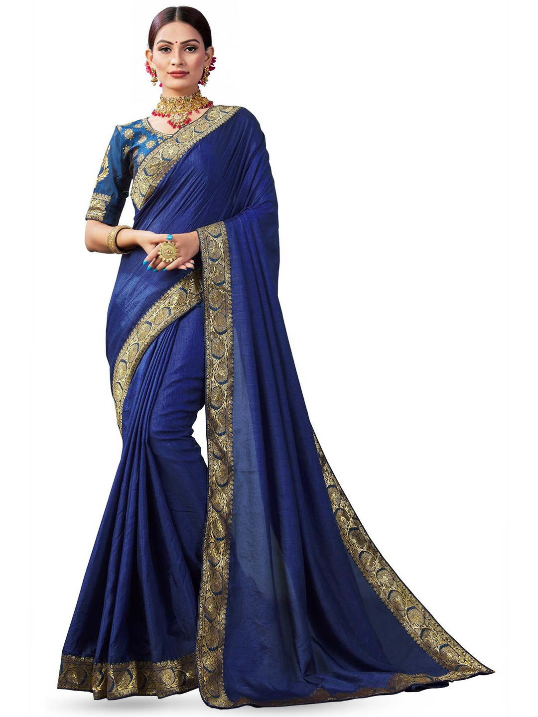 

LIMDO Woven Design Pure Silk Zari Banarasi Saree, Navy blue