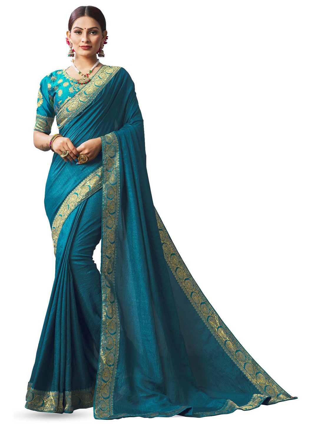 

LIMDO Woven Design Zari Pure Silk Banarasi Saree, Sea green