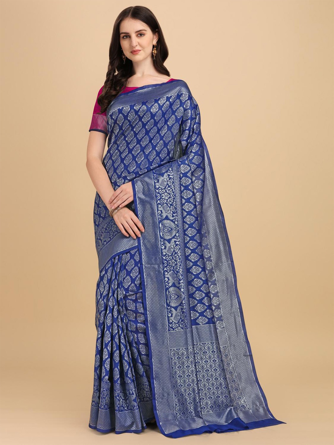 

LIMDO Ethnic Motifs Woven Design Pure Silk Zari Banarasi Saree, Blue
