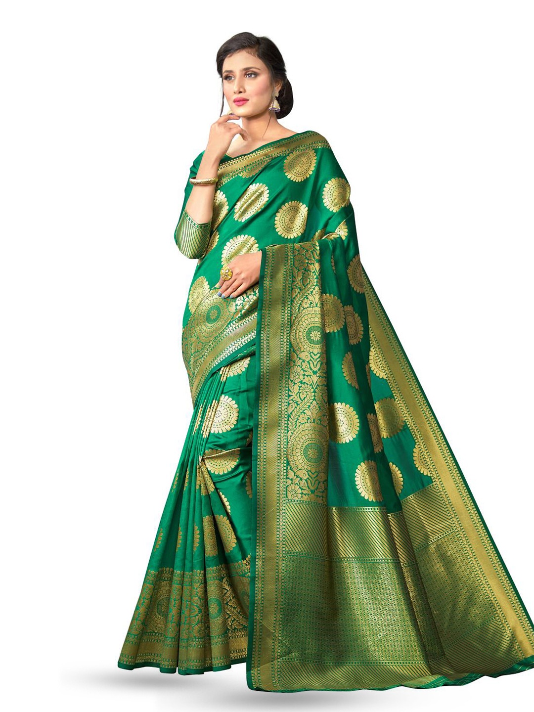 

LIMDO Ethnic Motifs Woven Design Zari Pure Silk Banarasi Saree, Green
