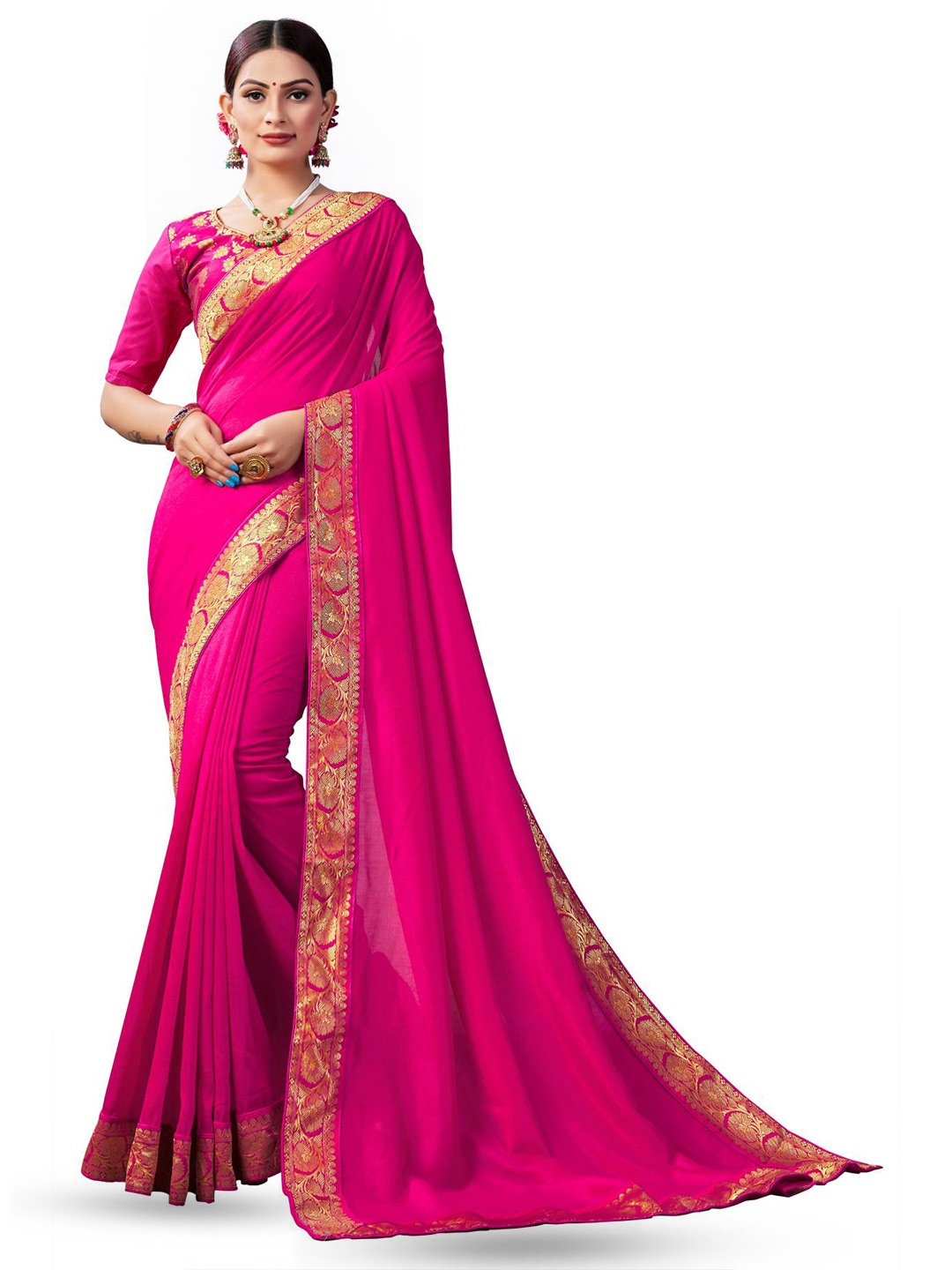 

LIMDO Woven Design Zari Pure Silk Banarasi Saree, Pink