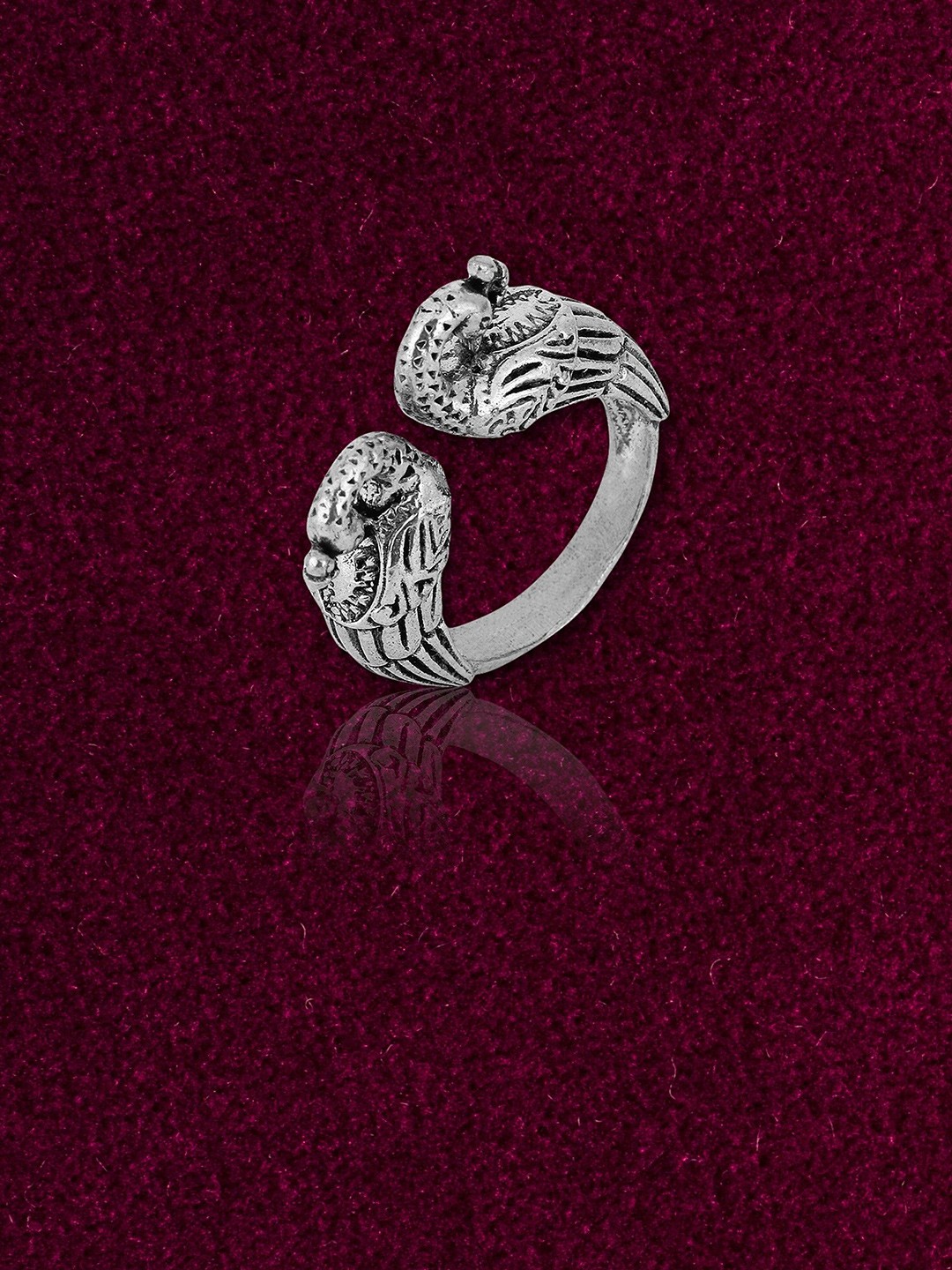 

Adwitiya Collection Silver-Plated Peacock Finger Ring
