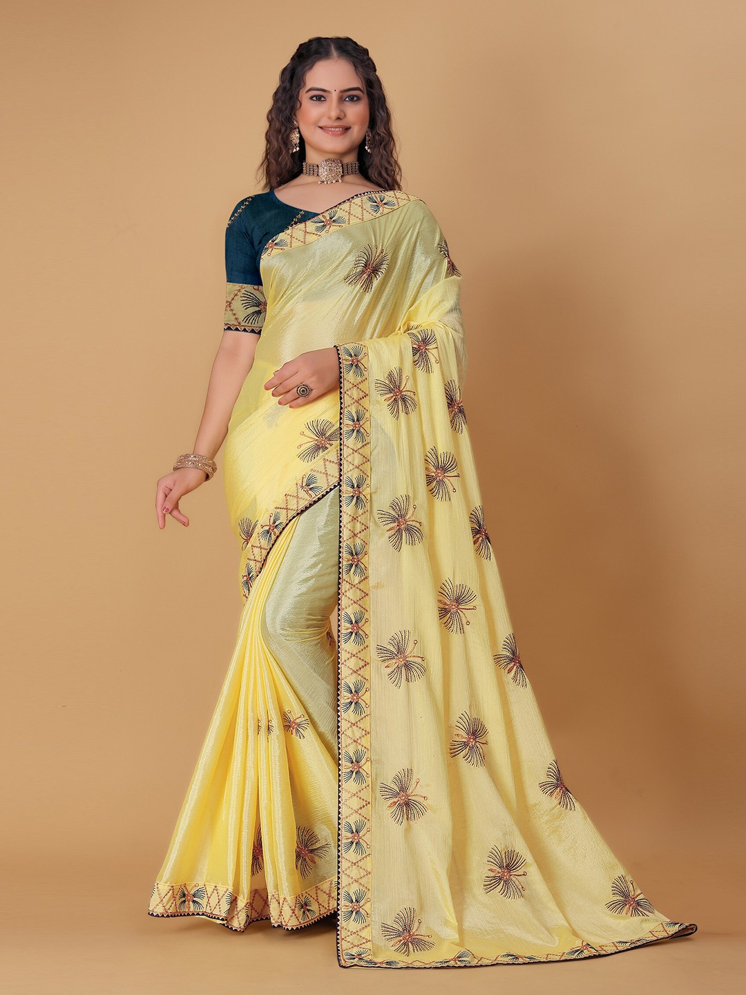 

DRIZOMIZ Embroidered Heavy Work Mysore Silk Saree, Yellow