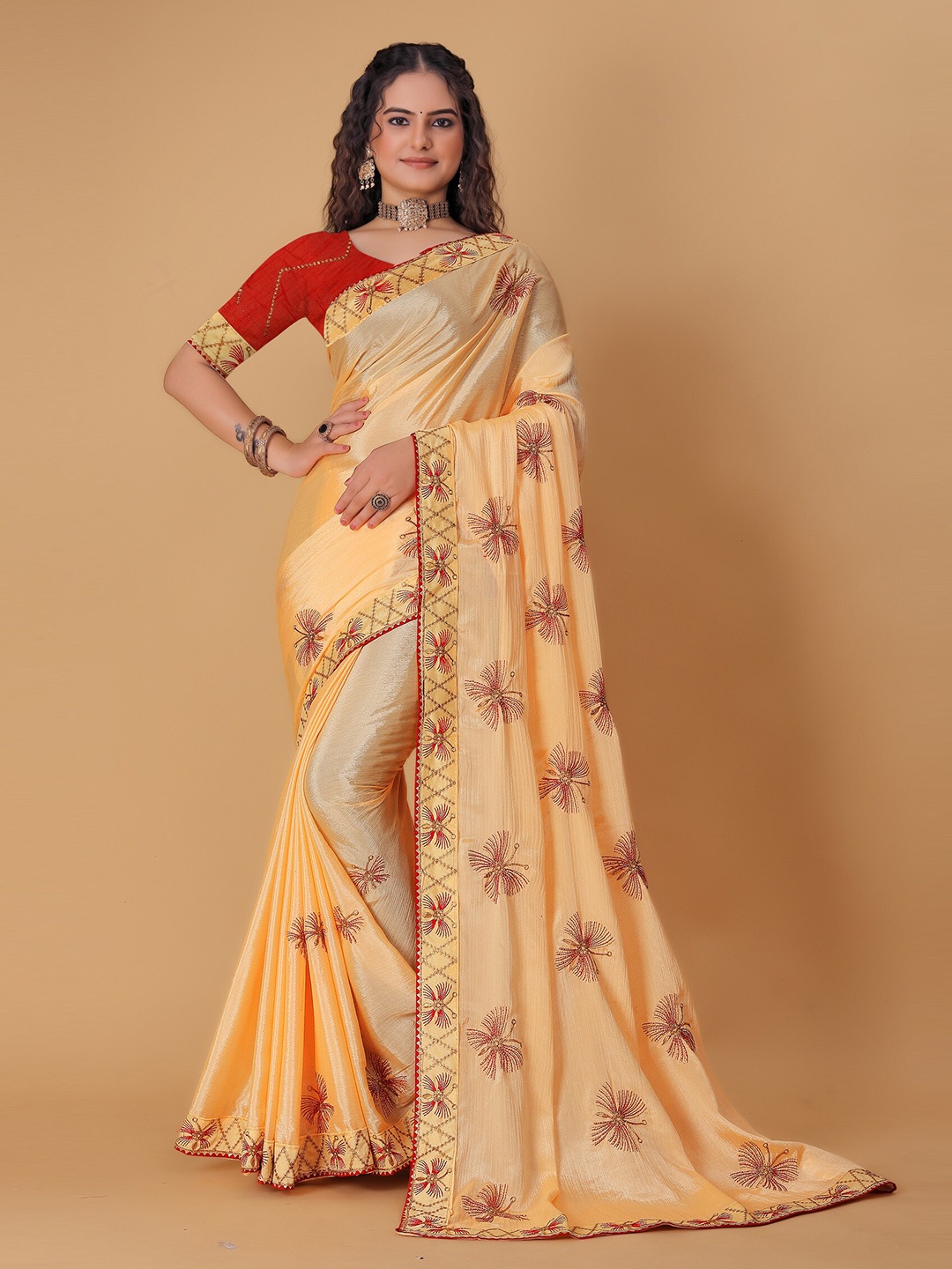 

DRIZOMIZ Embroidered Mysore Silk Saree, Orange
