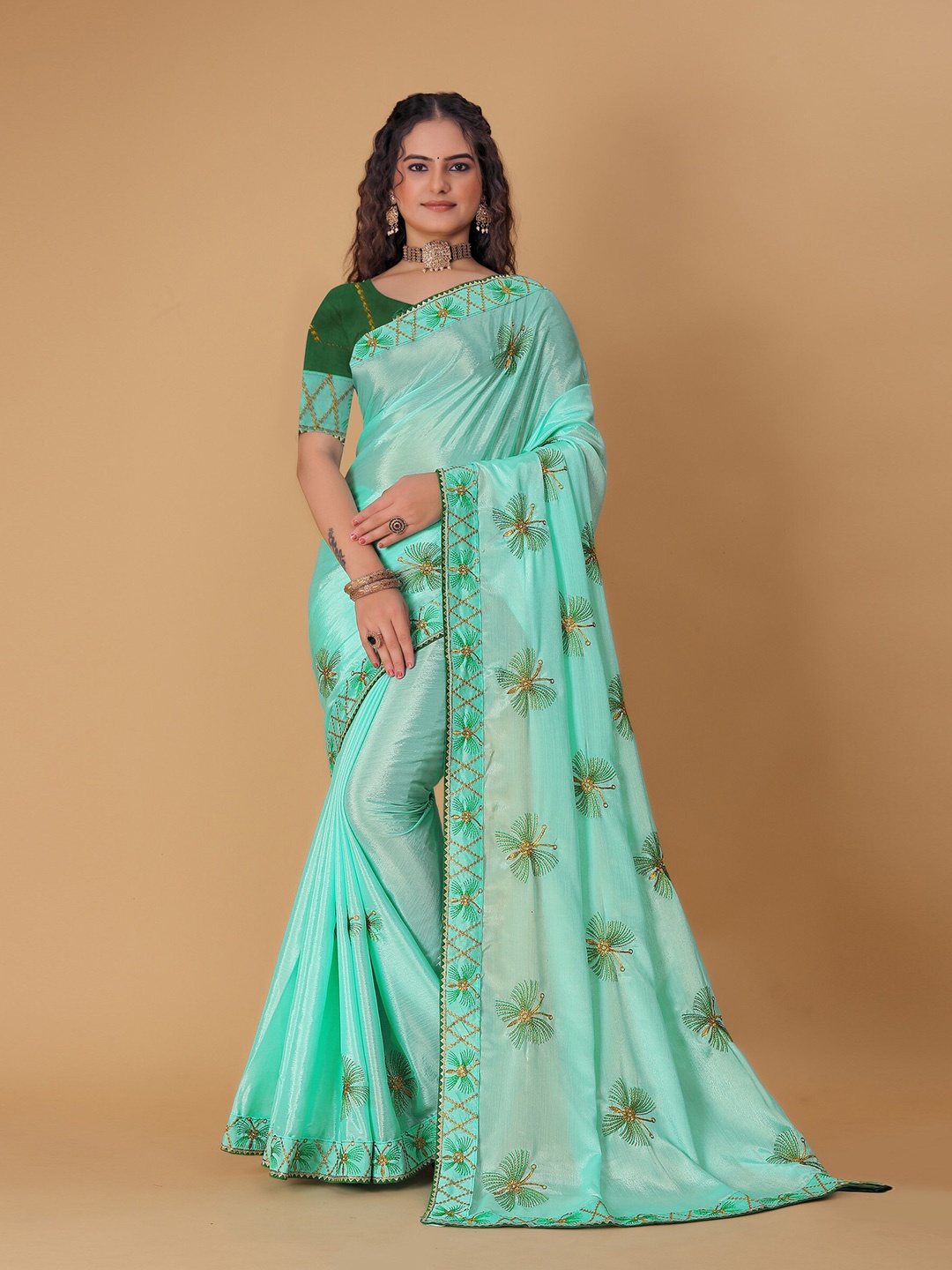 

DRIZOMIZ Embroidered Mysore Silk Saree, Blue