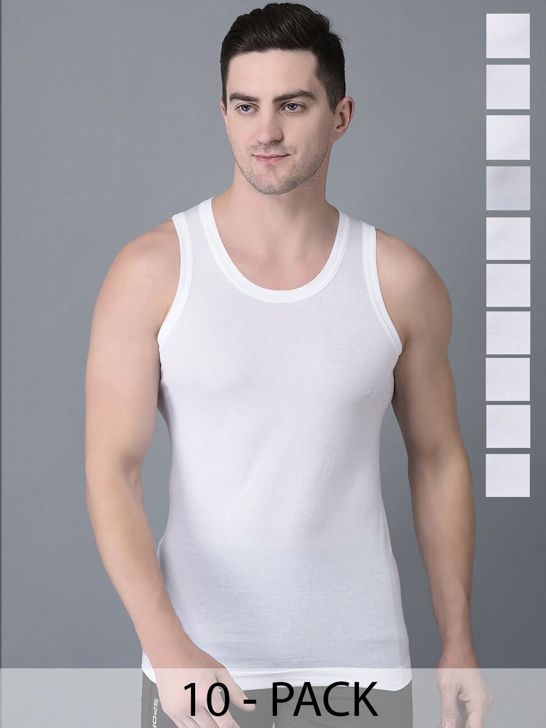 

Dollar Bigboss Pack of 10 Egyptian Cotton Innerwear Vests MJVE-01-JCFNRN-PO10-S24, White