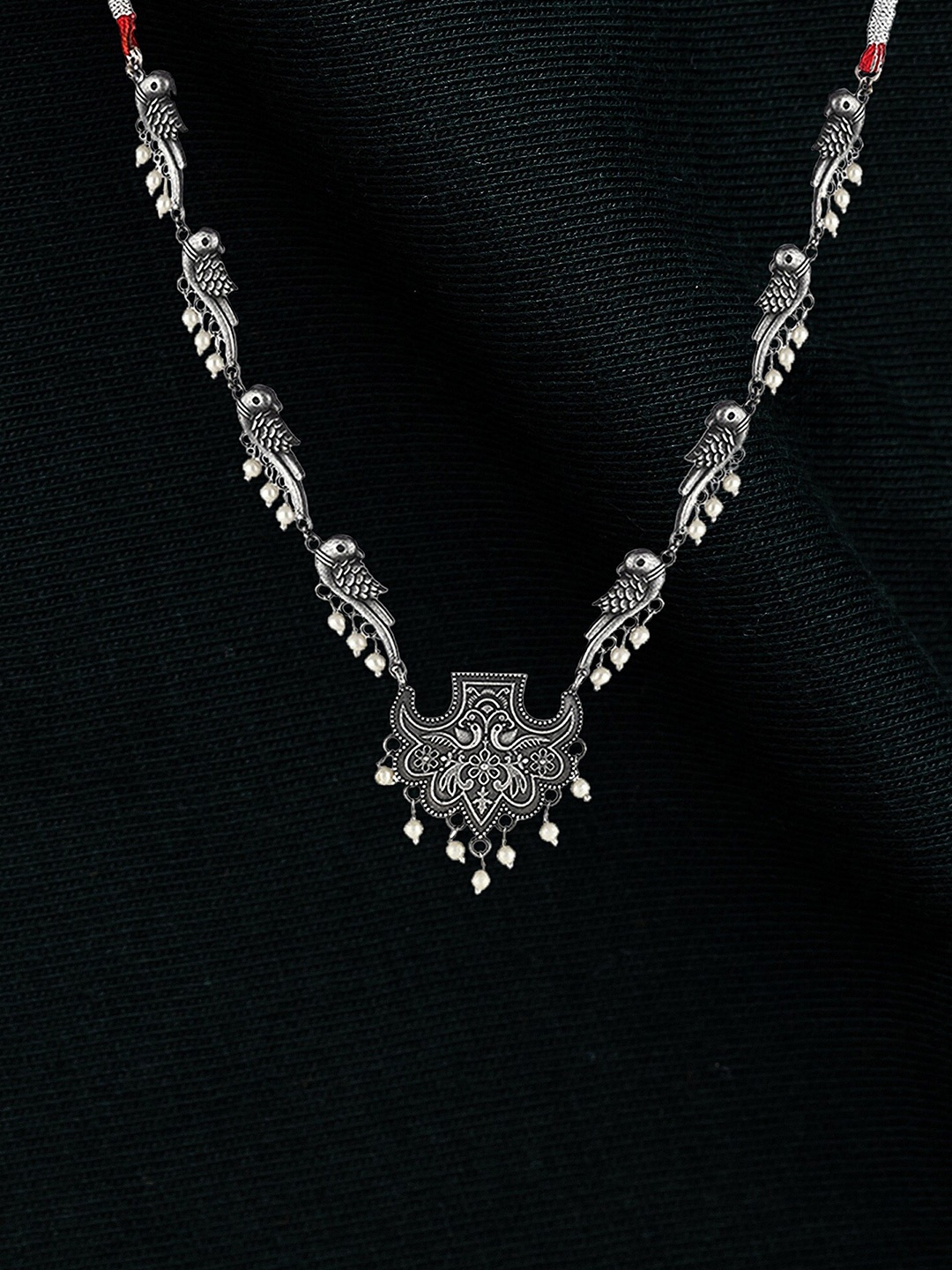

Adwitiya Collection Silver-Plated Beaded Oxidised Necklace