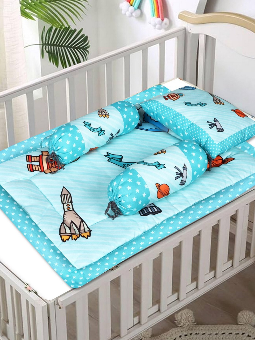 

LOREM Infants Printed Cotton Baby Bed Set, Blue