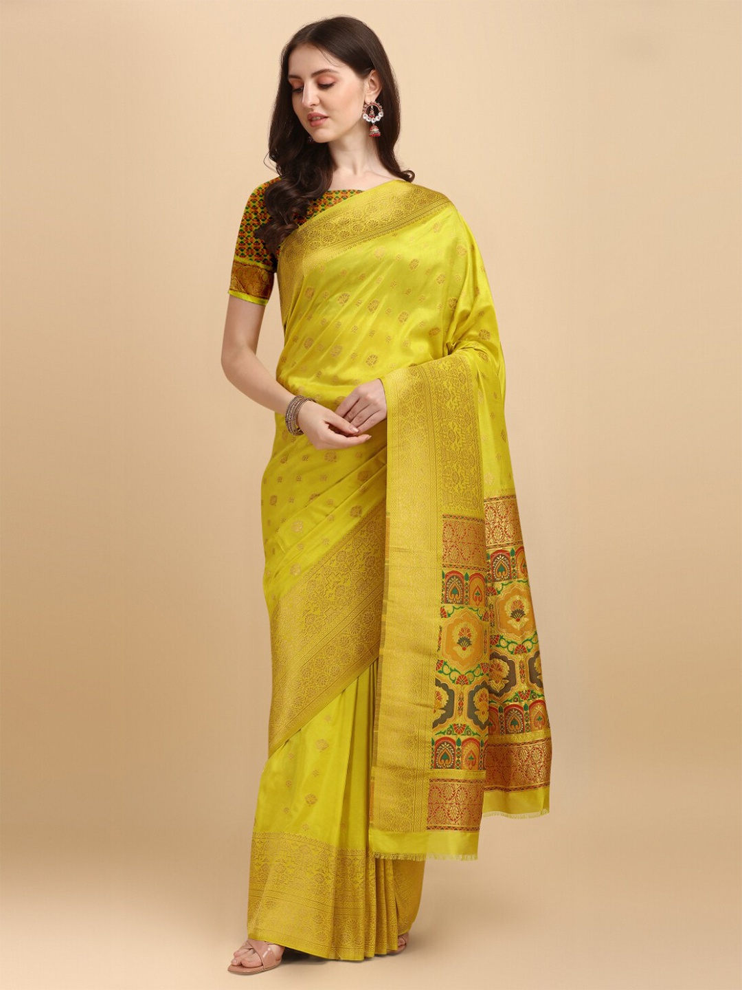 

NK Textiles Ethnic Motif Woven Design Patola Saree, Yellow