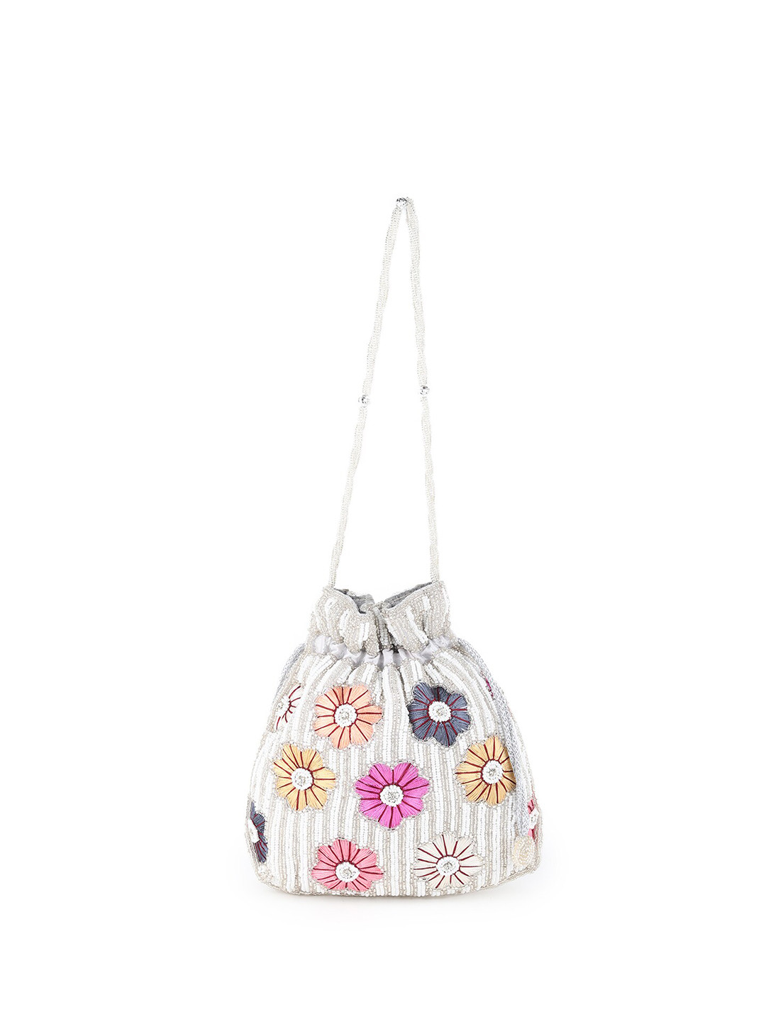 

ODETTE Embroidered Potli Clutch, White