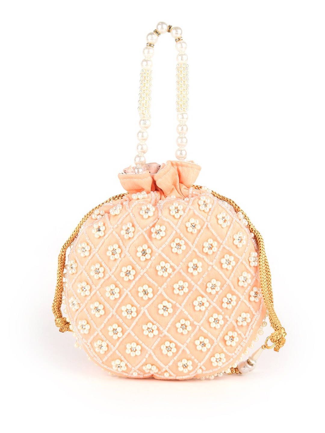 

ODETTE Embellished Potli Clutch, Peach