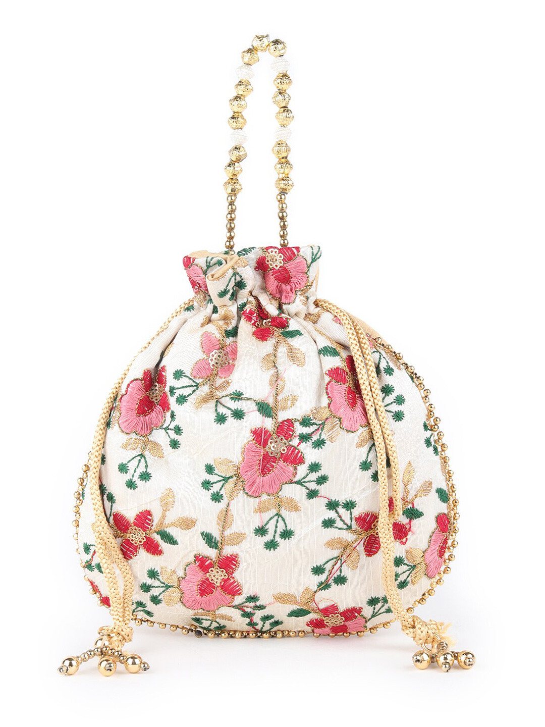 

ODETTE Embroidered Potli Clutch, White