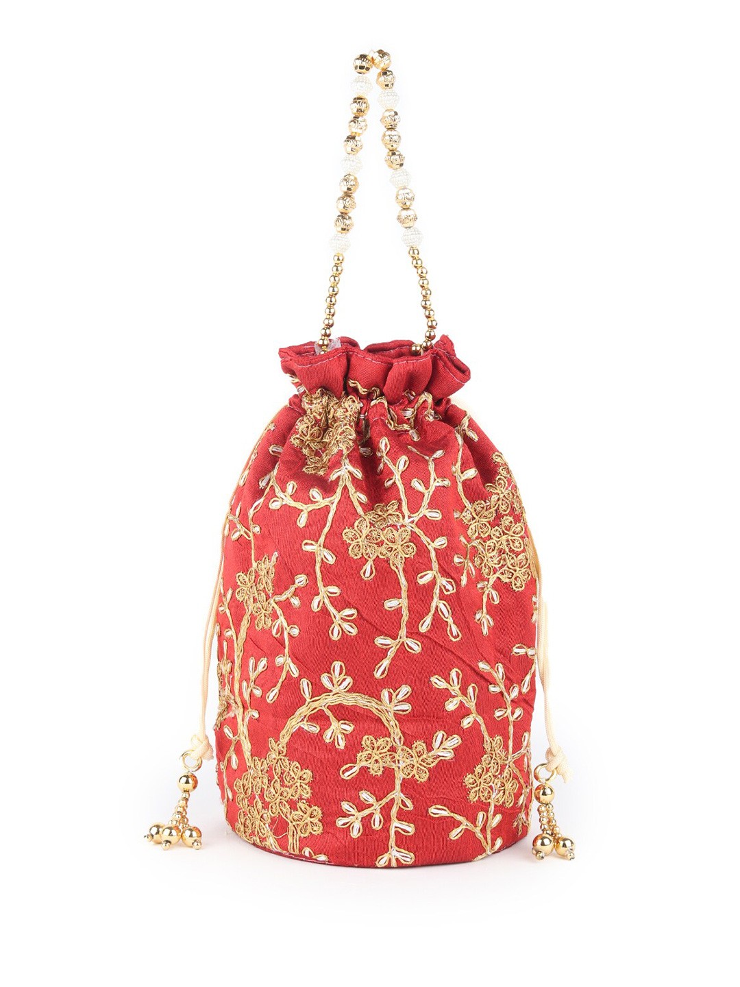 

ODETTE Embroidered Potli Clutch, Red