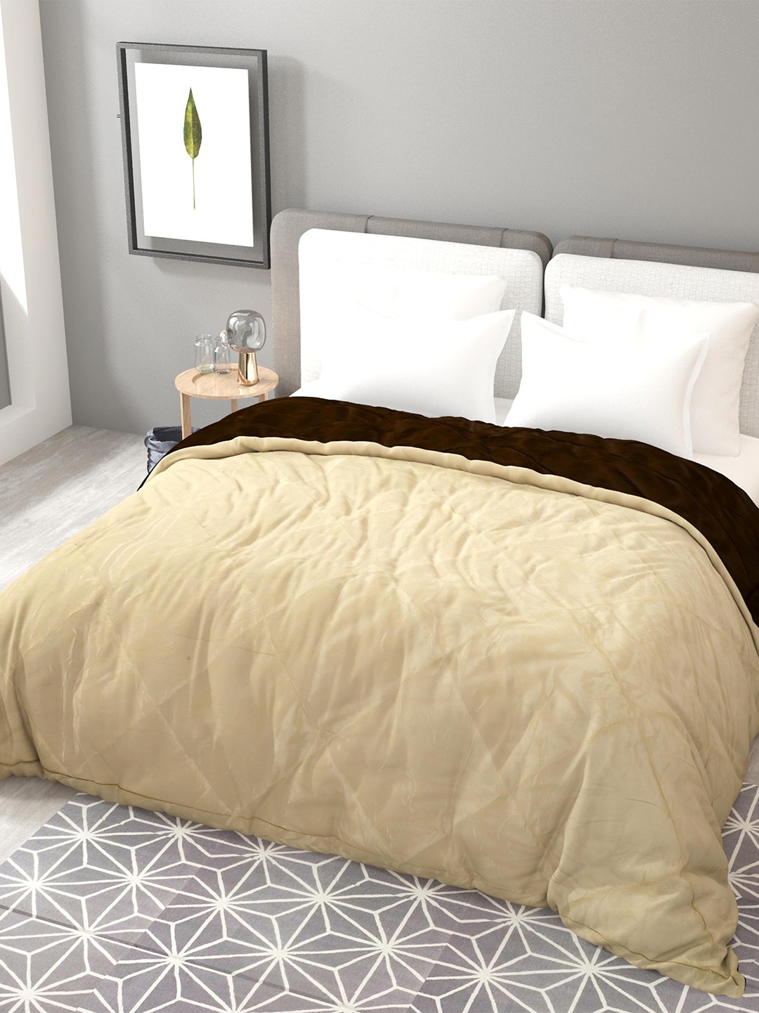 

Lali Prints Brown Heavy Winter 300 GSM Double Bed Comforter, Cream