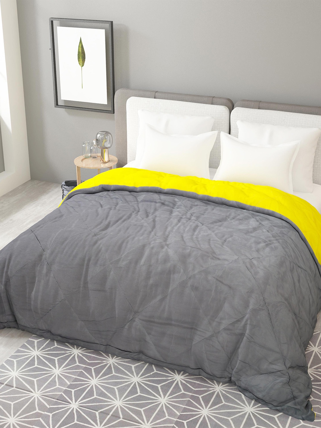 

Lali Prints Grey & Yellow Heavy Winter 300 GSM Double Bed Comforter