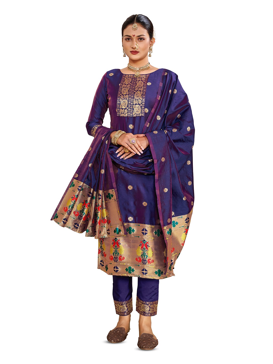

KALINI Floral Woven Design Unstitched Dress Material, Blue