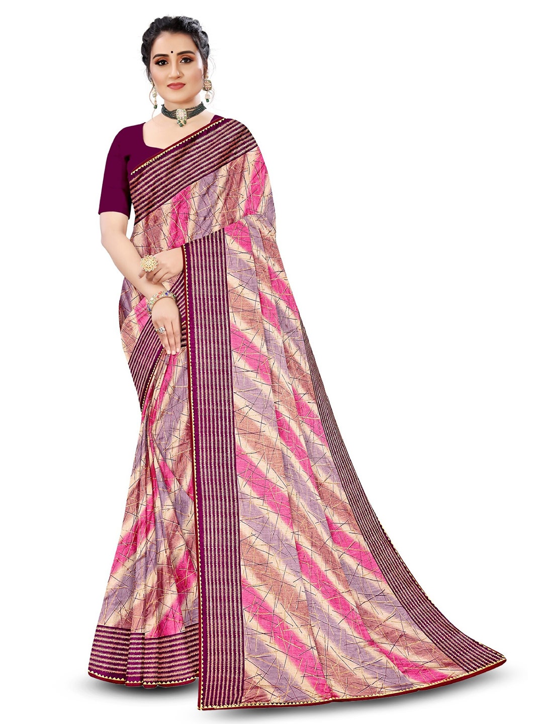 

Reboot Fashions Abstract Printed Gotta Patti Leheriya Saree, Purple
