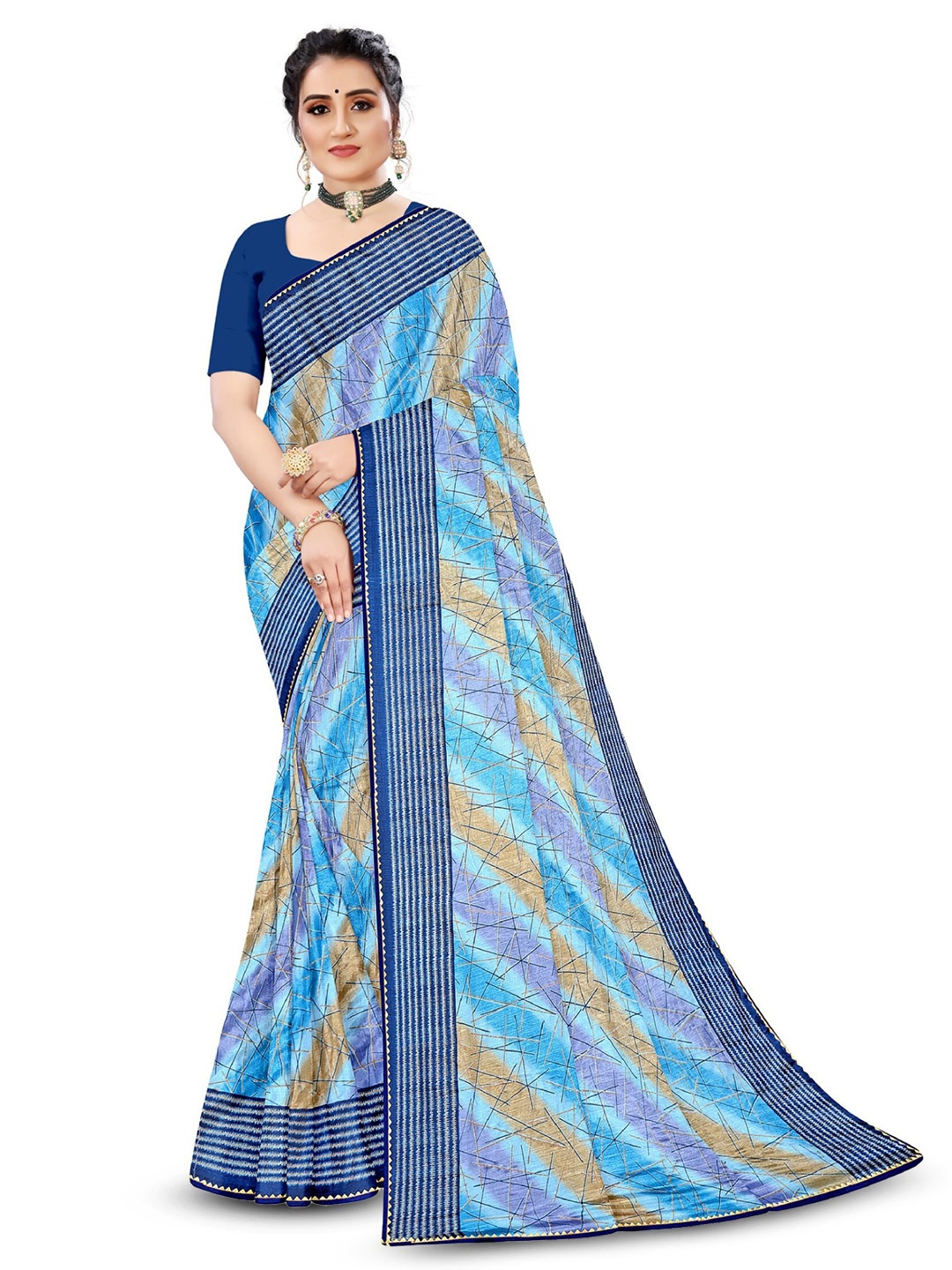 

Reboot Fashions Geometric Printed Leheriya Saree, Blue