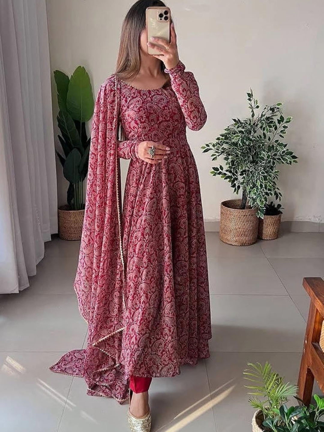 

Tulip Eden Paisley Printed Anarkali Kurta, Maroon