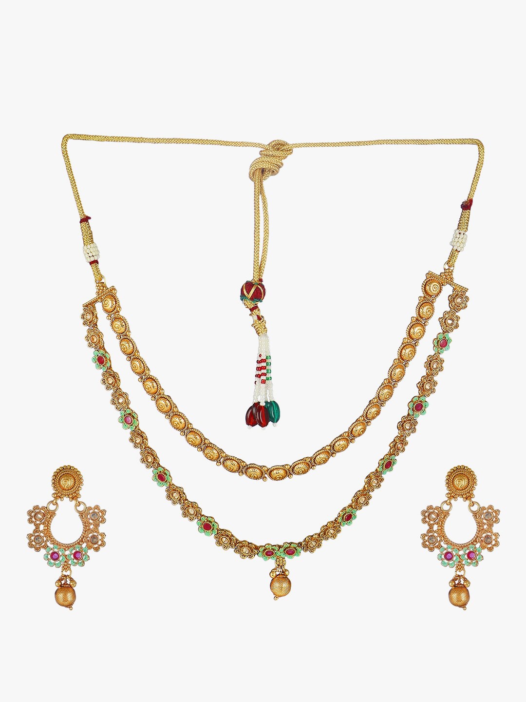 

Adwitiya Collection Gold-Plated Stone Studded Jewellery Set