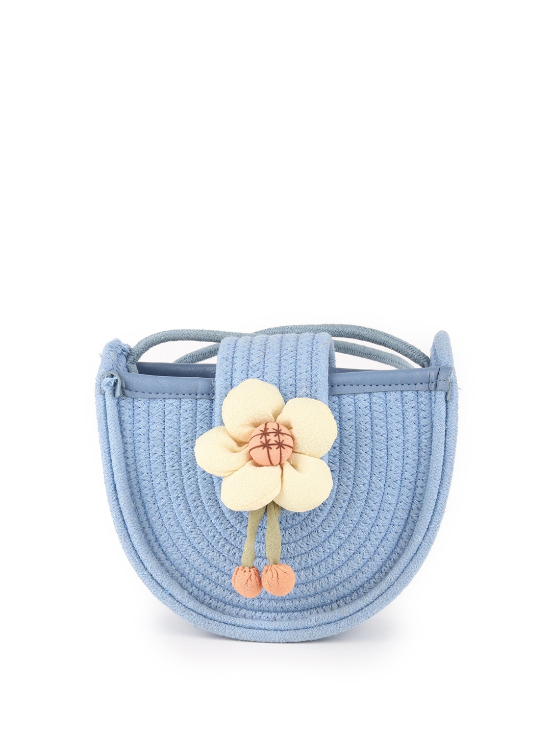 

ODETTE Floral Embellished Textured Structured Sling Bag, Blue