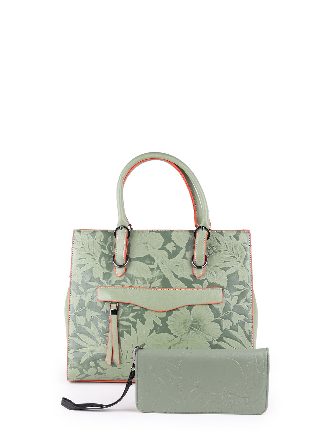 

ODETTE Floral Printed Structured Handheld Bag With Pouch, Olive