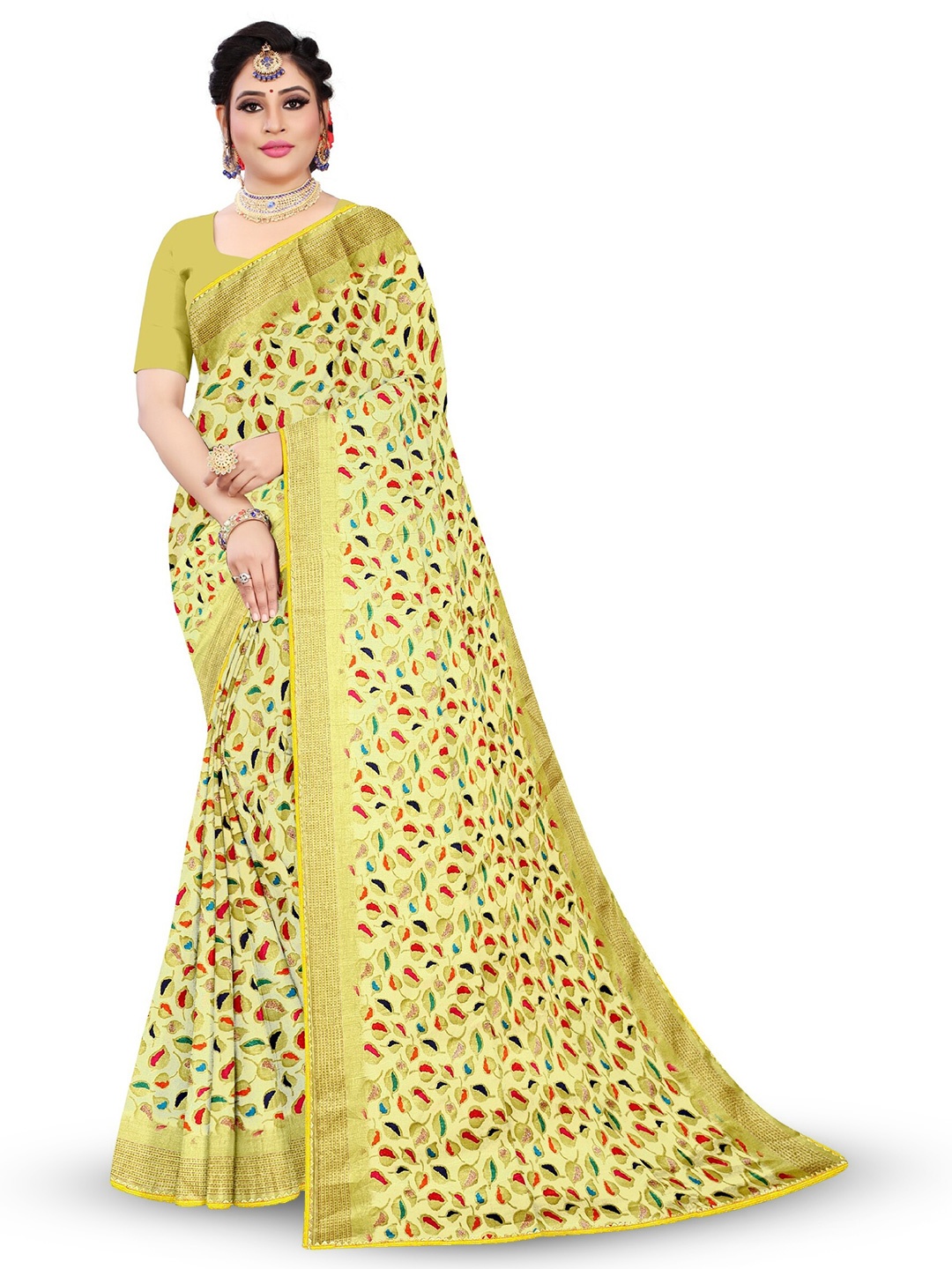 

Reboot Fashions Printed Maheshwari Saree, Yellow