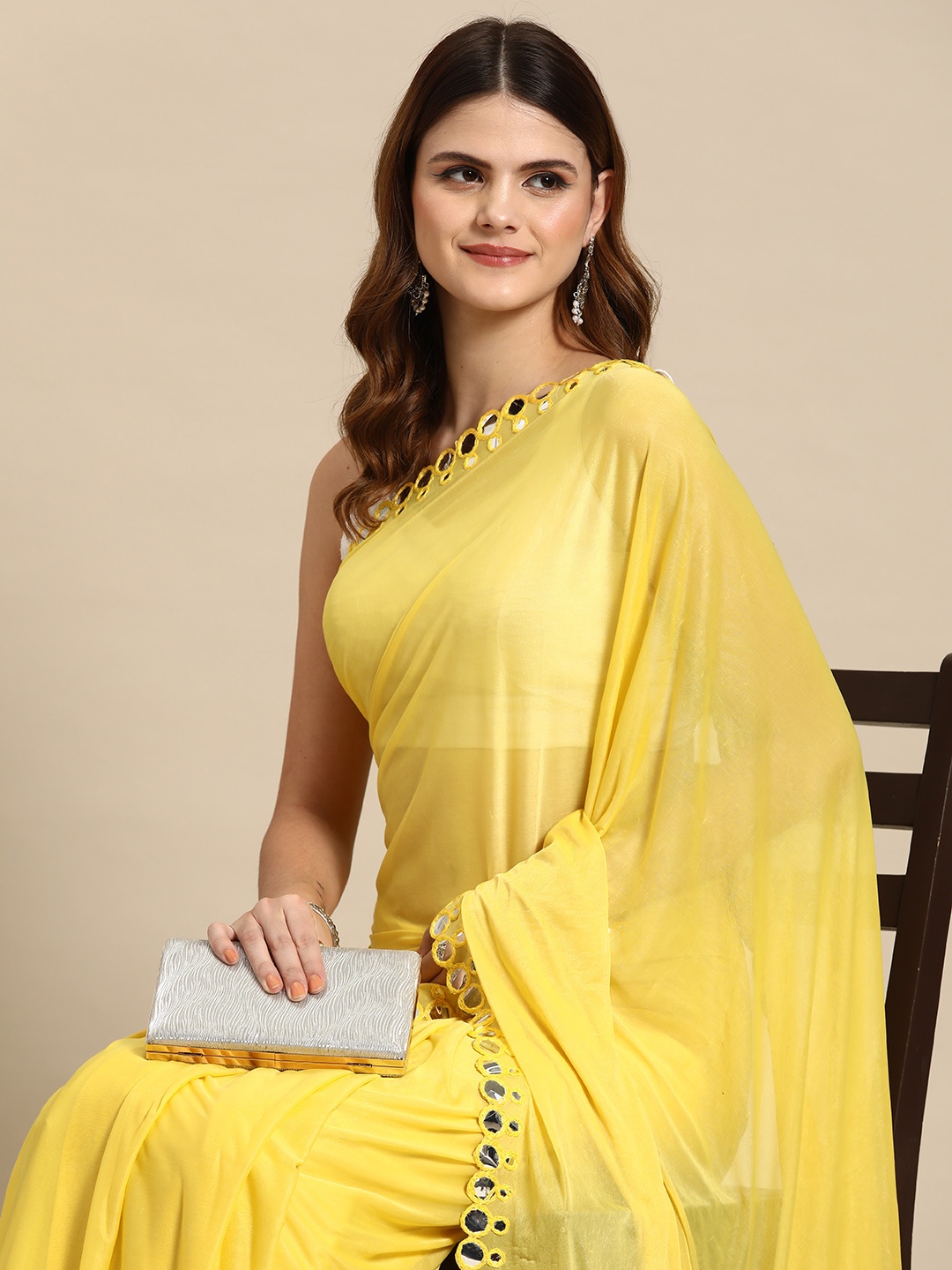

HERE&NOW Mirror Work Saree, Yellow