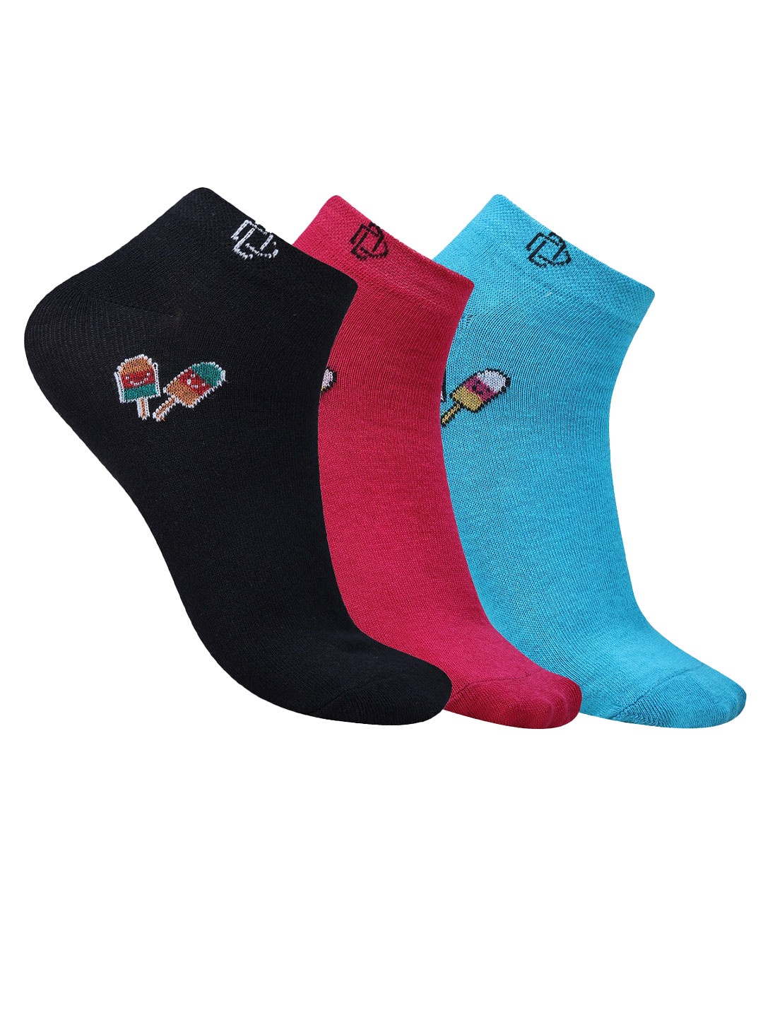 

Dollar Socks Women Pack Of 3 Patterned Cotton Ankle-Length Socks, Blue