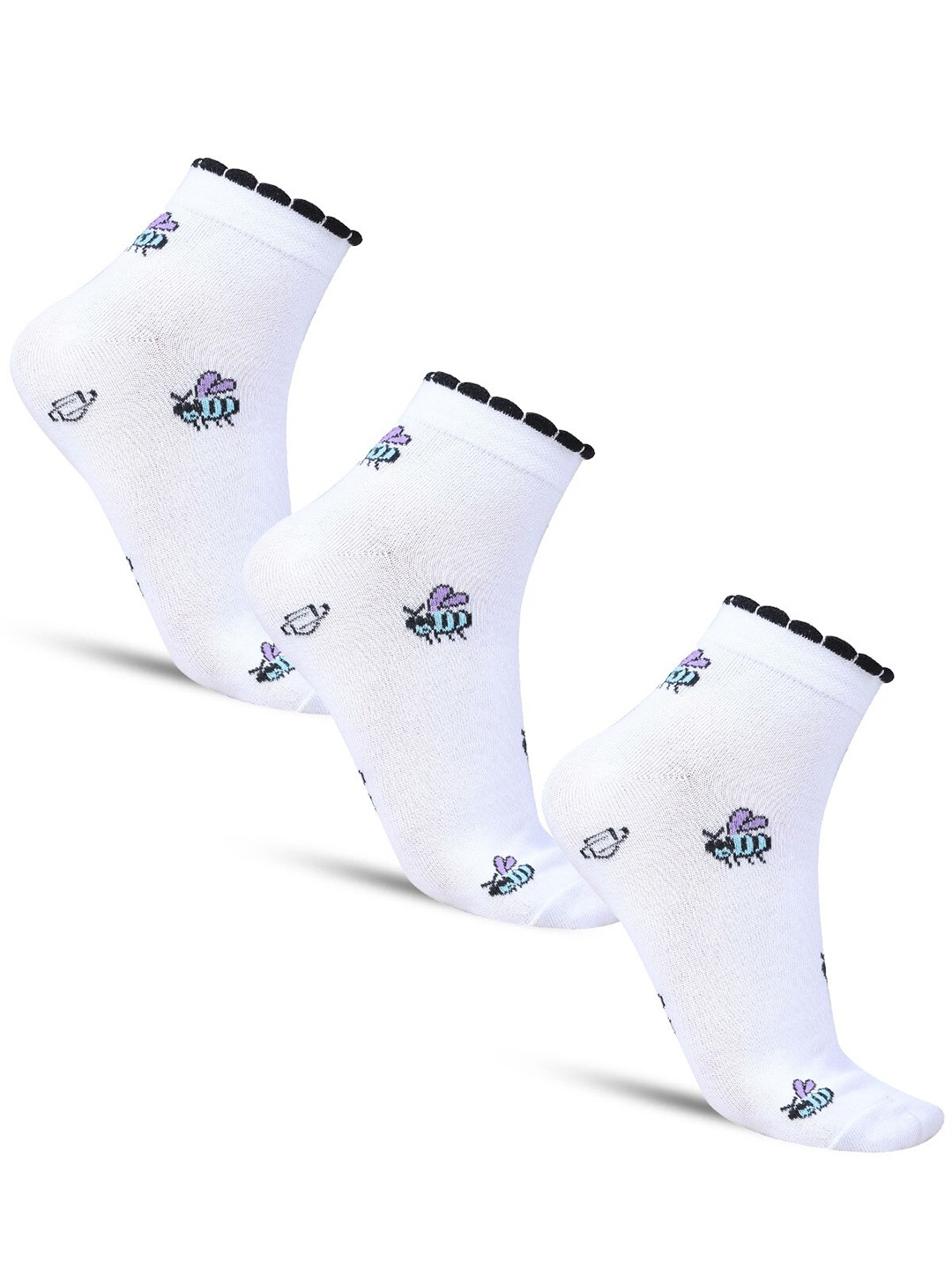 

Dollar Socks Women Pack Of 3 Patterned Cotton Ankle-Length Socks, White