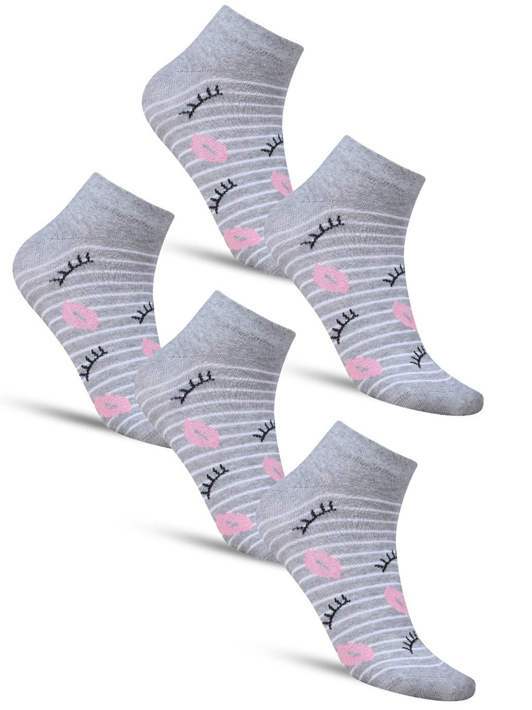 

Dollar Socks Women Pack Of 5 Patterned Cotton Ankle-Length Socks, Grey