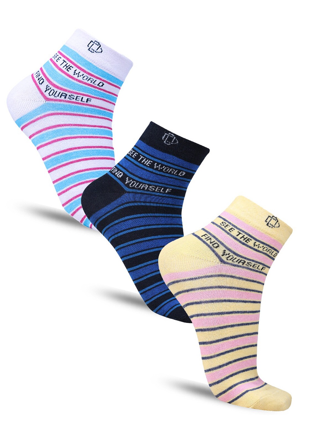 

Dollar Socks Women Pack Of 3 Striped Cotton Ankle-Length Socks, Yellow