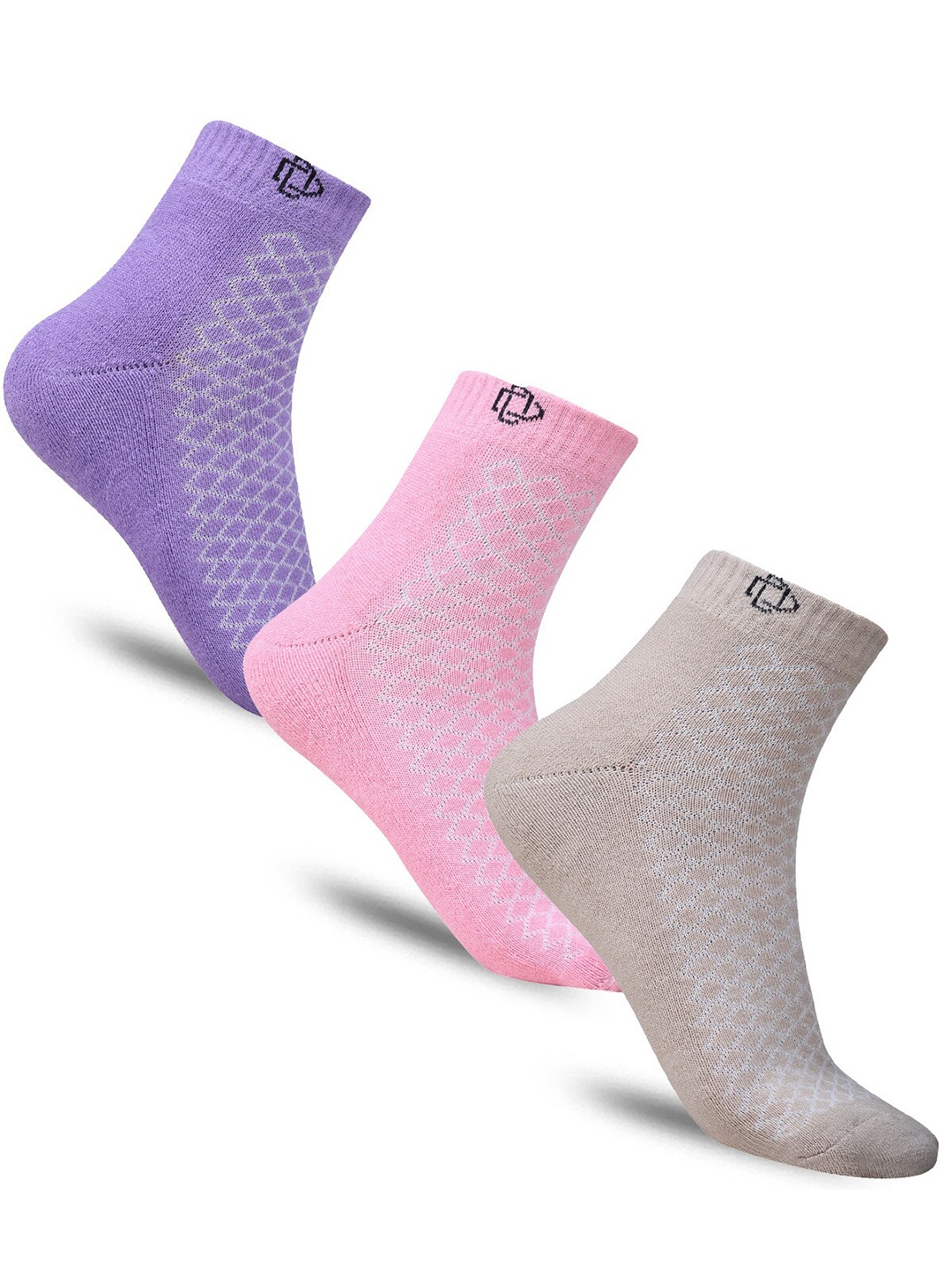 

Dollar Socks Women Pack Of 3 Patterned Cotton Ankle-Length Socks, Beige