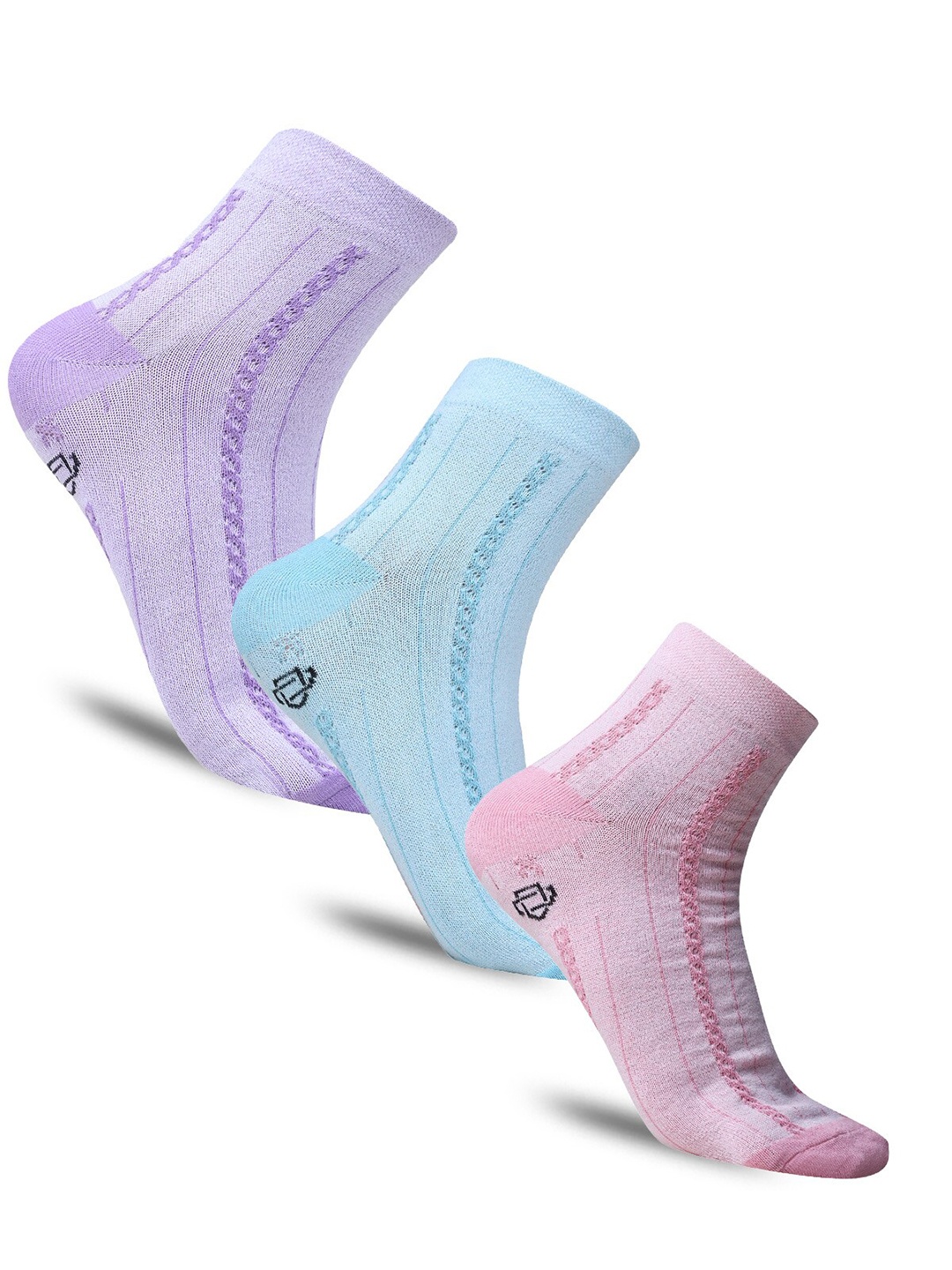 

Dollar Socks Women Pack Of 3 Striped Cotton Calf-Length Socks, Purple