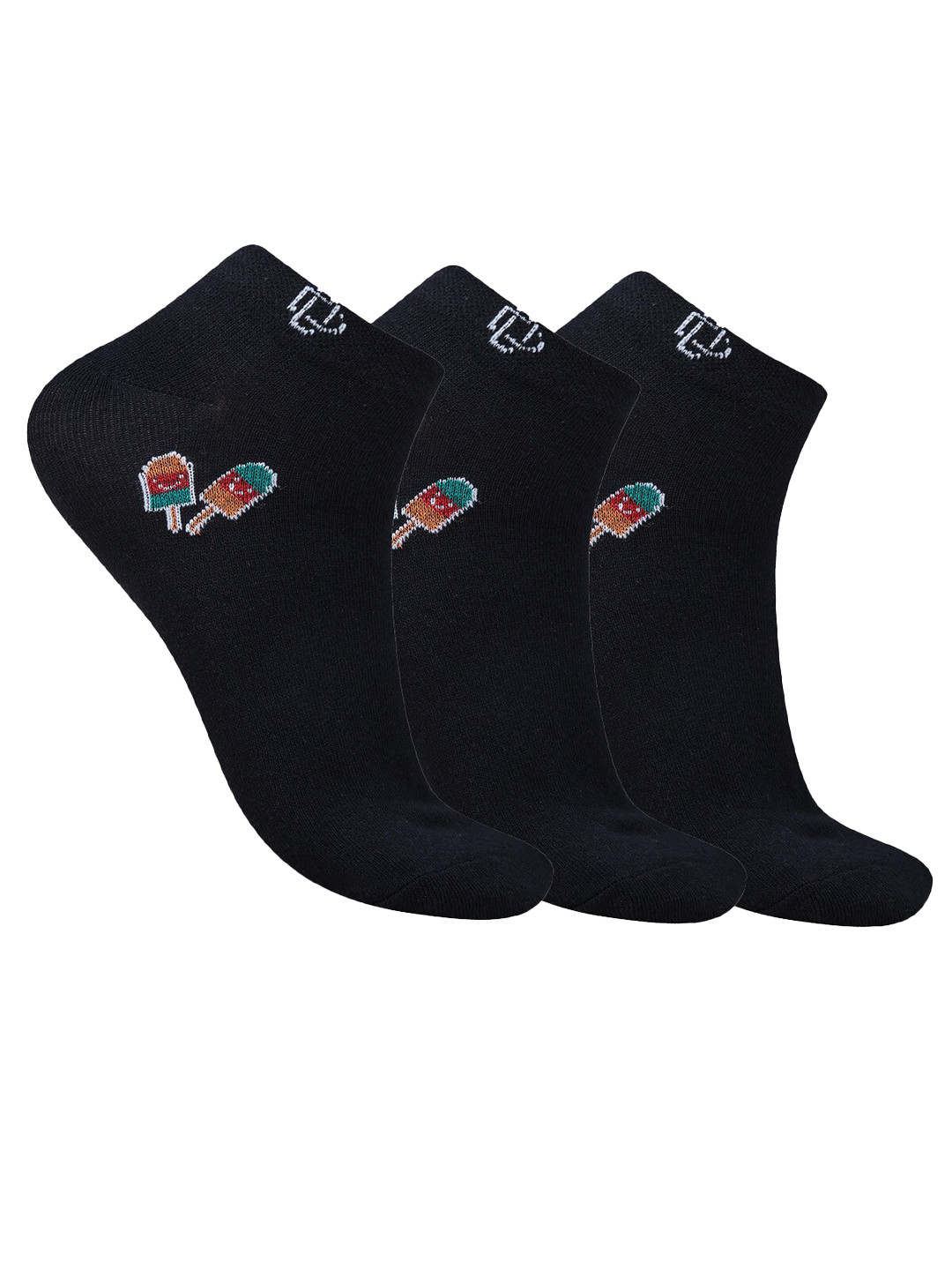 

Dollar Socks Women Pack of 3 Patterned Cotton Ankle-Length Socks, Black