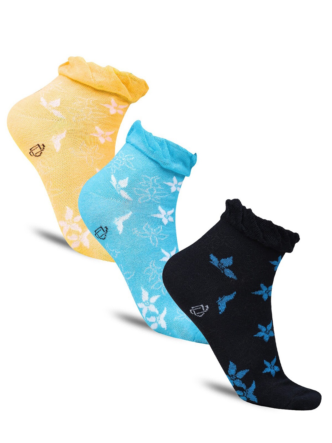 

Dollar Socks Women Pack Of 3 Patterned Cotton Ankle-Length Socks, Black