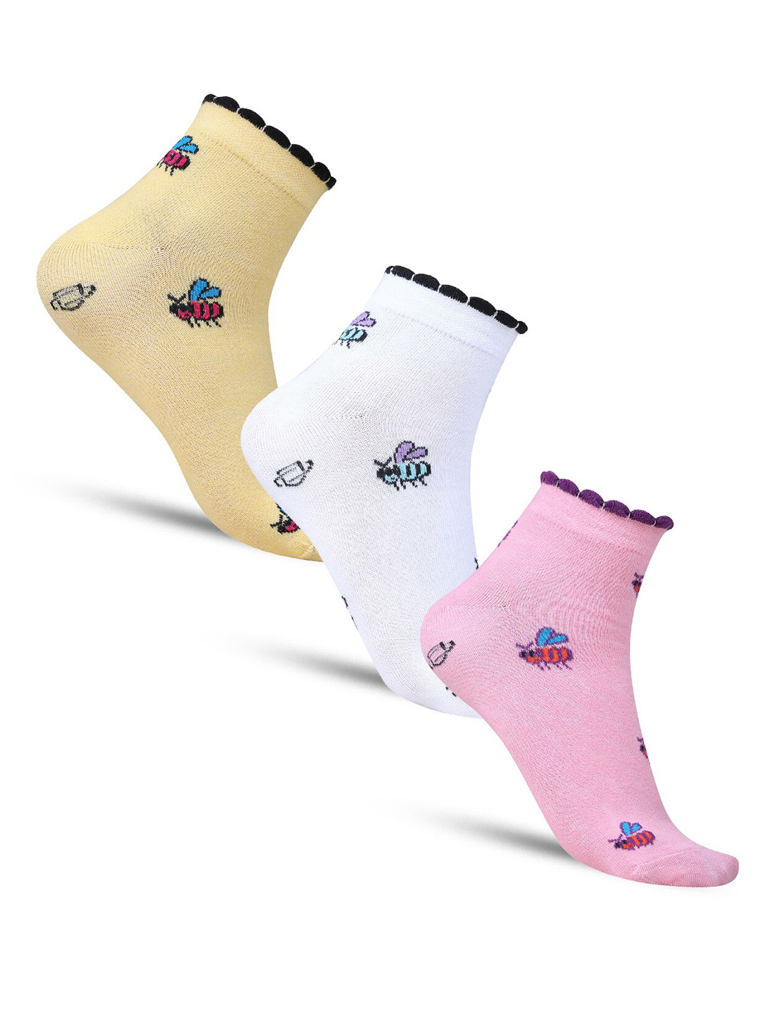 

Dollar Socks Women Pack of 3 Patterned Ankle Length Socks, Yellow