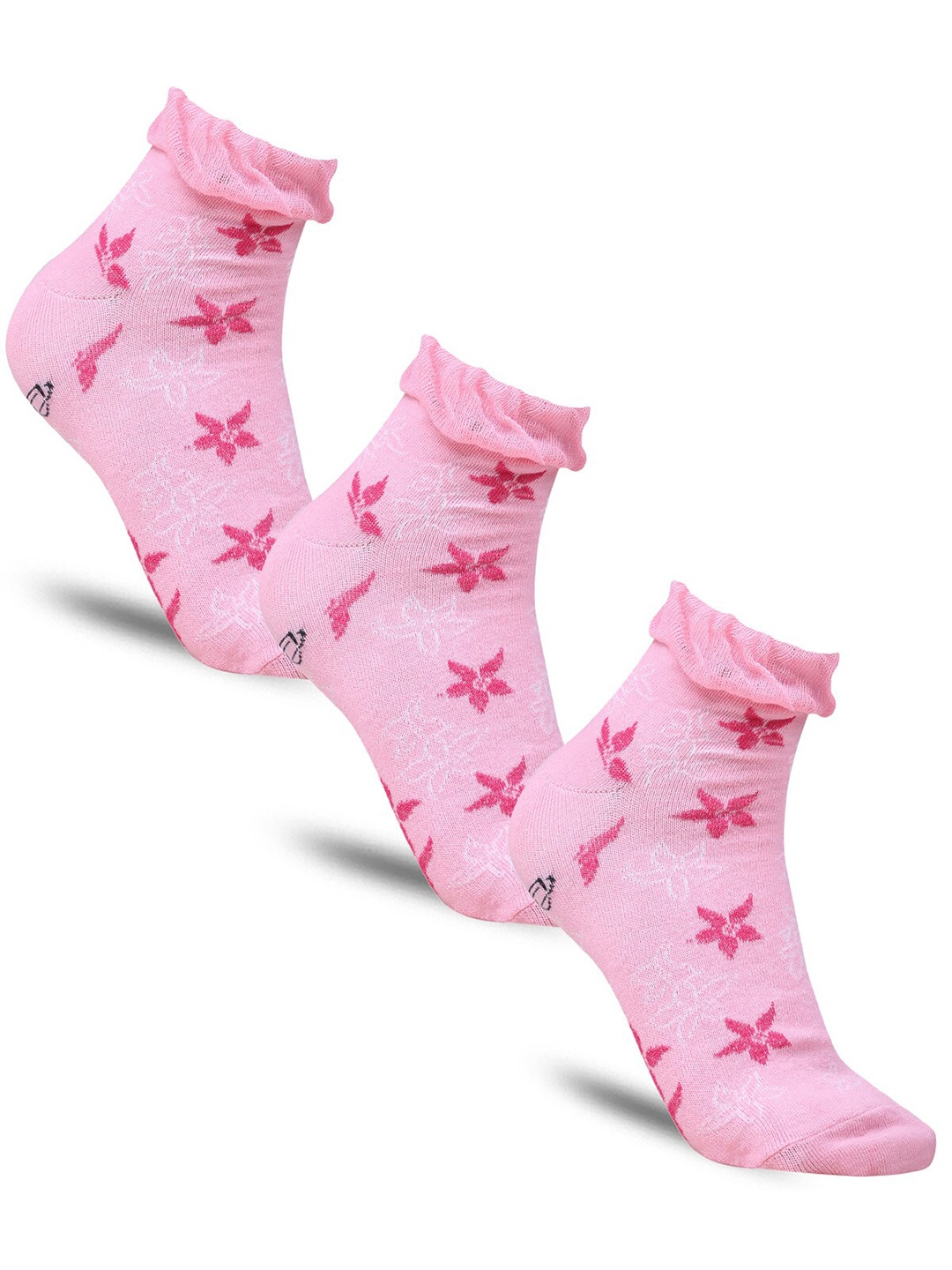 

Dollar Socks Women Pack of 3 Patterned Cotton Calf-Length Socks, Pink