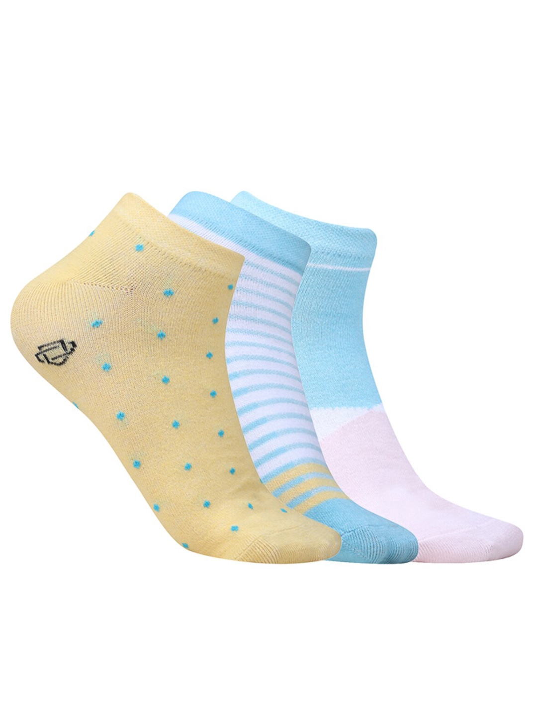 

Dollar Socks Women Pack Of 3 Self-Designed Cotton Ankle-Length Socks, Blue