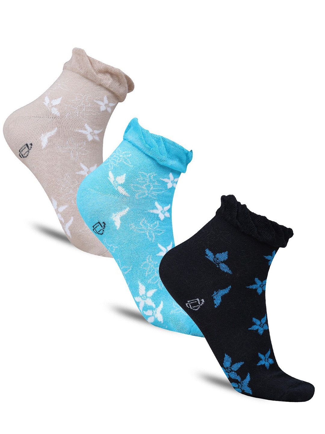 

Dollar Socks Women Pack Of 3 Patterned Ankle-length Cotton Socks, Blue